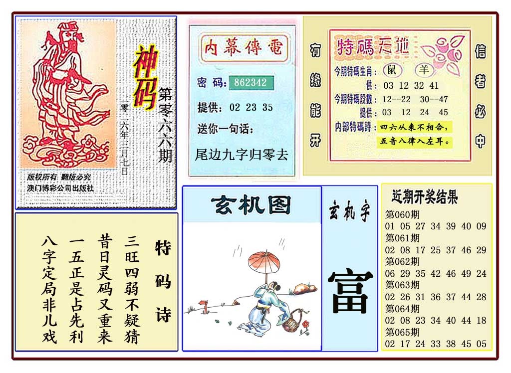066期黄大仙神码[图]