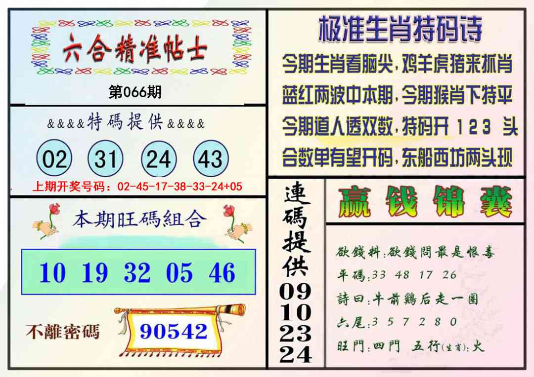 066期精准贴士[图]